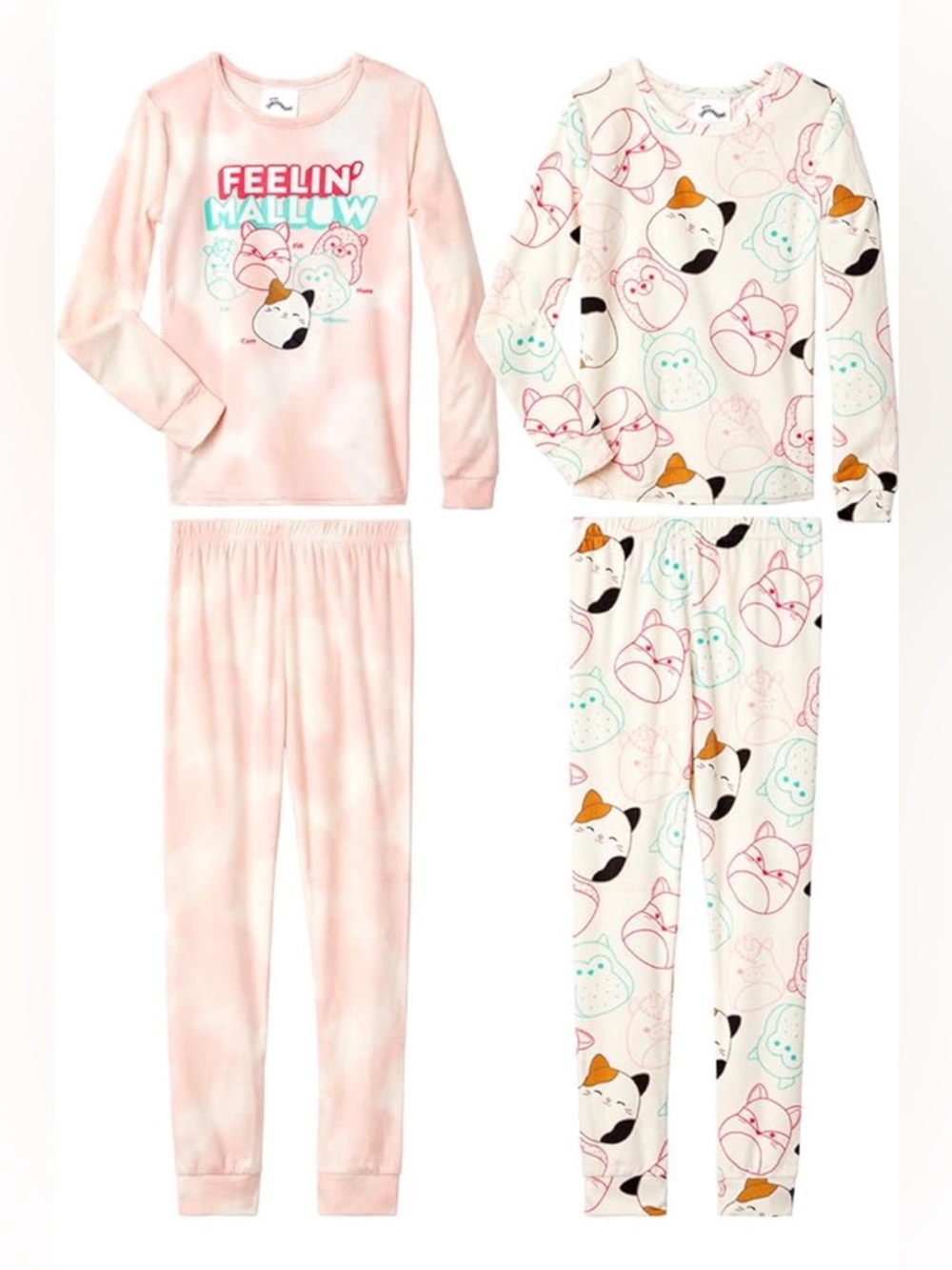 NWT Squishmallows Girls’ 4-Piece Pajama Set - Long Sleeves - 10